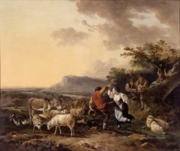 Sheep Shepherd Painting - shepherd and shepherdess dance
